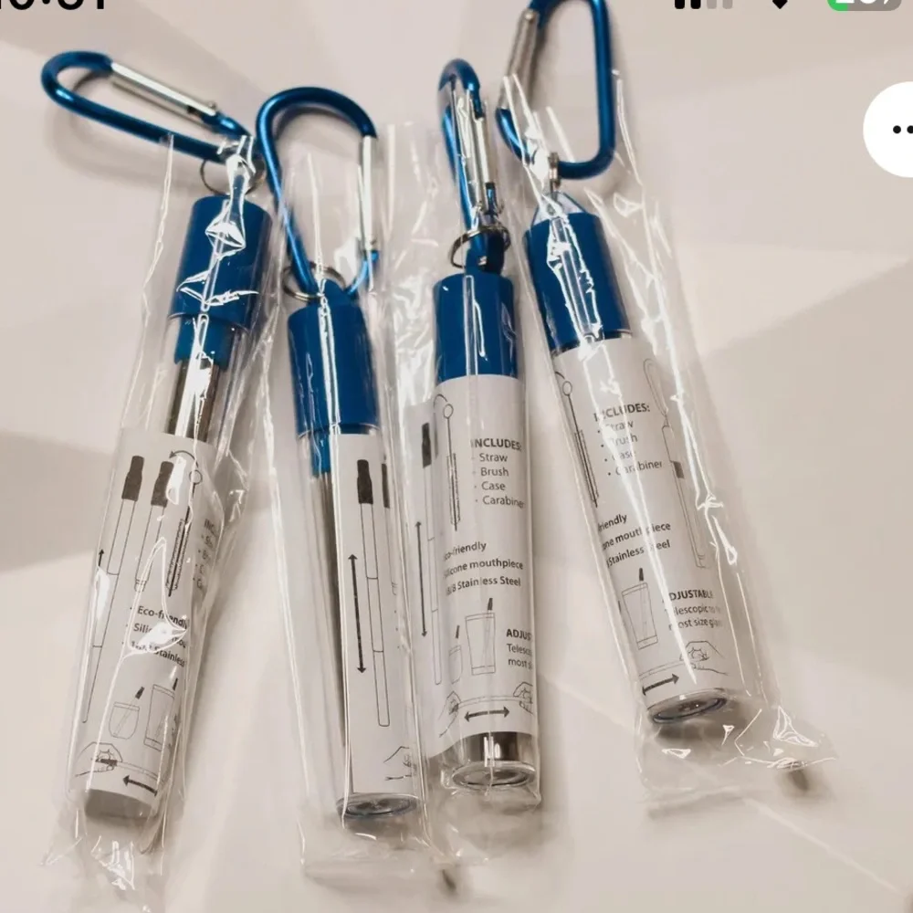BRAND NEW Set Of Four Stainless Steel Collapsible Reusable Straws